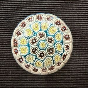 Vintage Murano Millefiori Art Glass Paperweight: Coral Flower Design